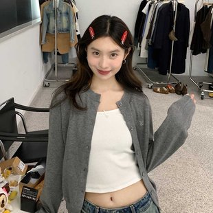 觅定红色长袖针织开衫外套女秋季2025新款纯色百搭宽松外搭上衣