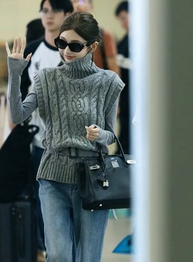 CHASINGLIGHT|高智马甲|腰带针织马甲 秋冬针织灰色