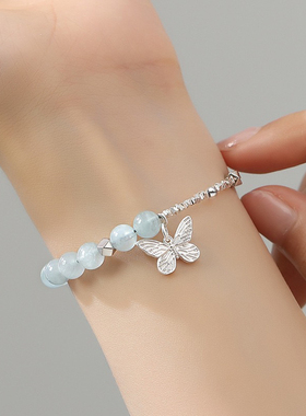 S925银碎银子蓝宝石蝴蝶手链女新中式国风小众高级感精致手串