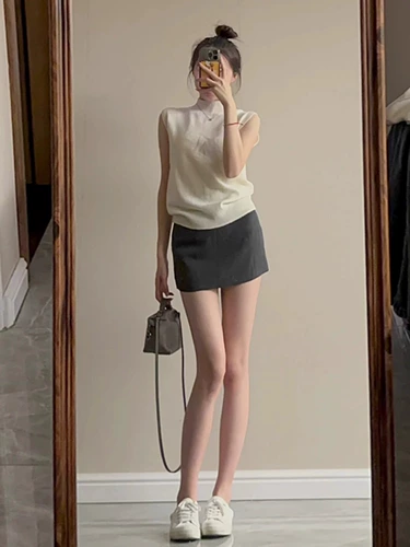 Комплект, майка топ, платье, высокий воротник