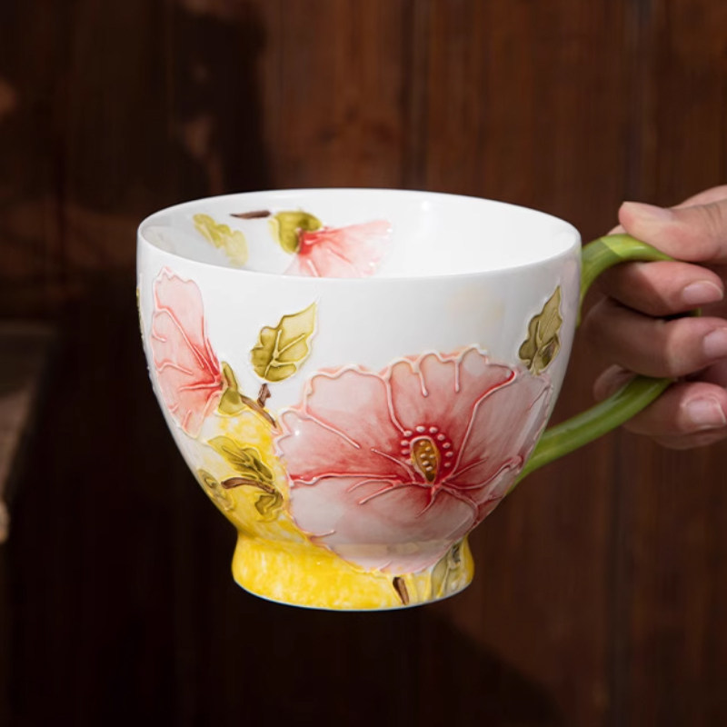 冠祥手绘陶瓷马克杯大容量燕麦杯图片