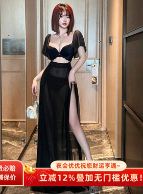 遮手臂性感连衣裙聚拢内衣深V露胸遮肉夜场上班衣服桑拿技师服女