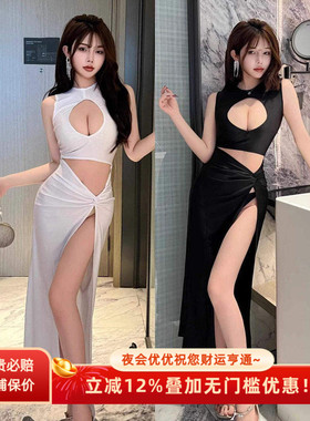 遮肉显胸大名媛高级感夜场性感连衣裙低胸聚拢显白显瘦桑拿晚礼服