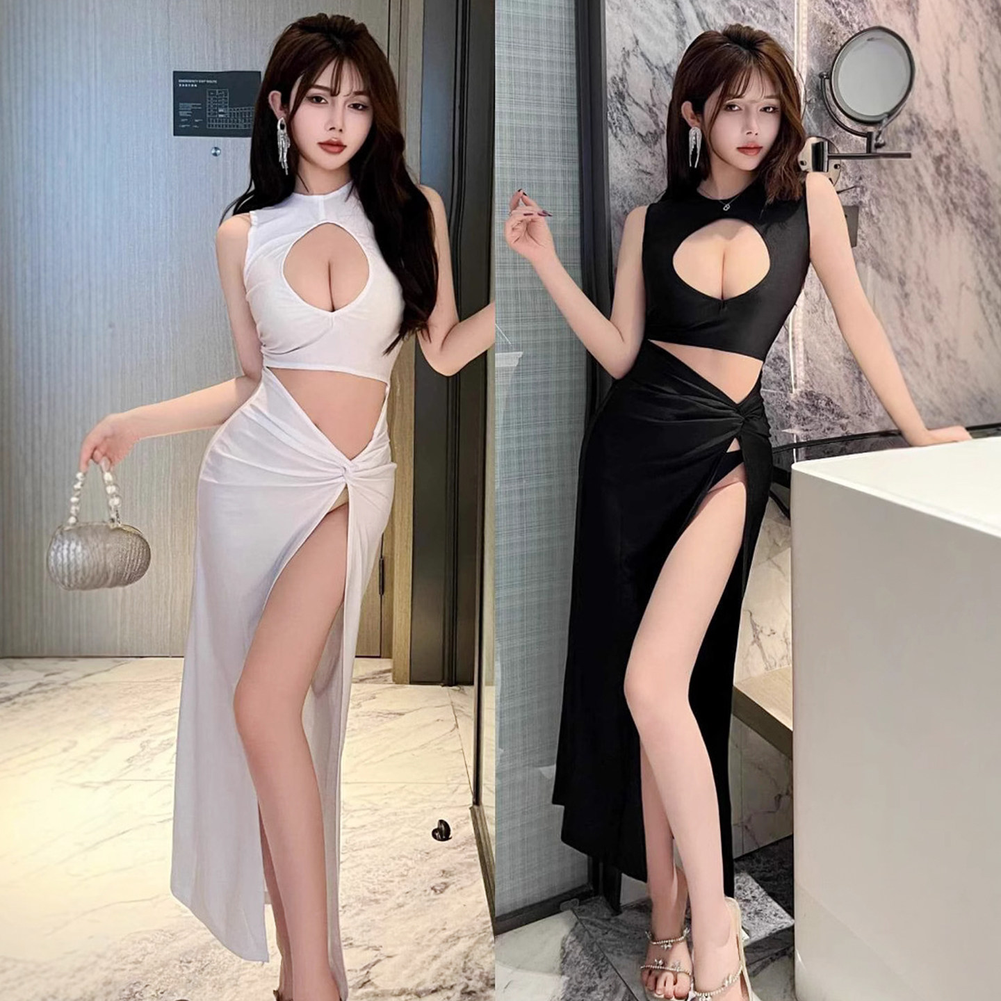 遮肉显胸大名媛高级感夜场性感连衣裙低胸聚拢显白显瘦桑拿晚礼服