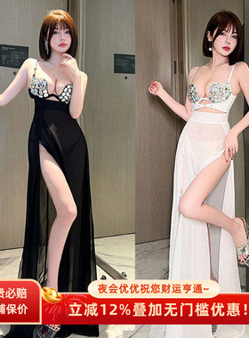 T台选秀舞台主播直播夜场女孩上班衣服性感深V聚拢显瘦礼服连衣裙