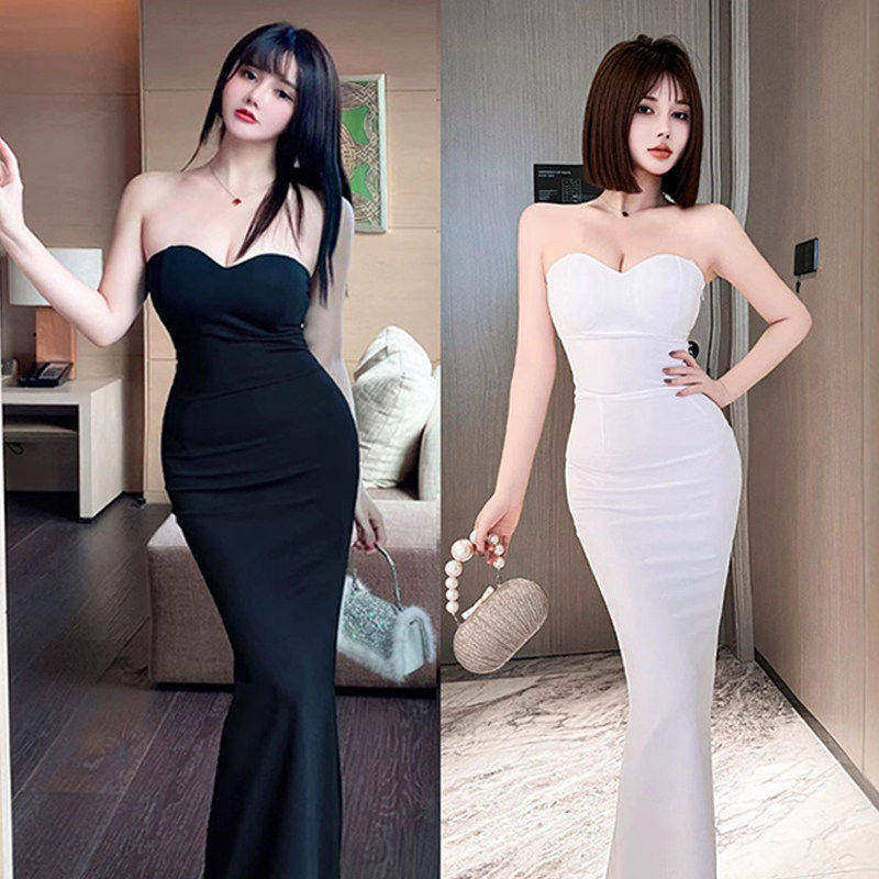 性感礼服夜场上班衣服修身包臀气质名媛抹胸长款晚礼服技师工作服