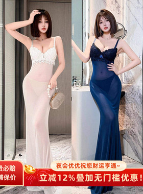 超聚拢小胸厚胸罩显胸性感网纱深V刺绣内衣礼服长裙夜场技师诱惑