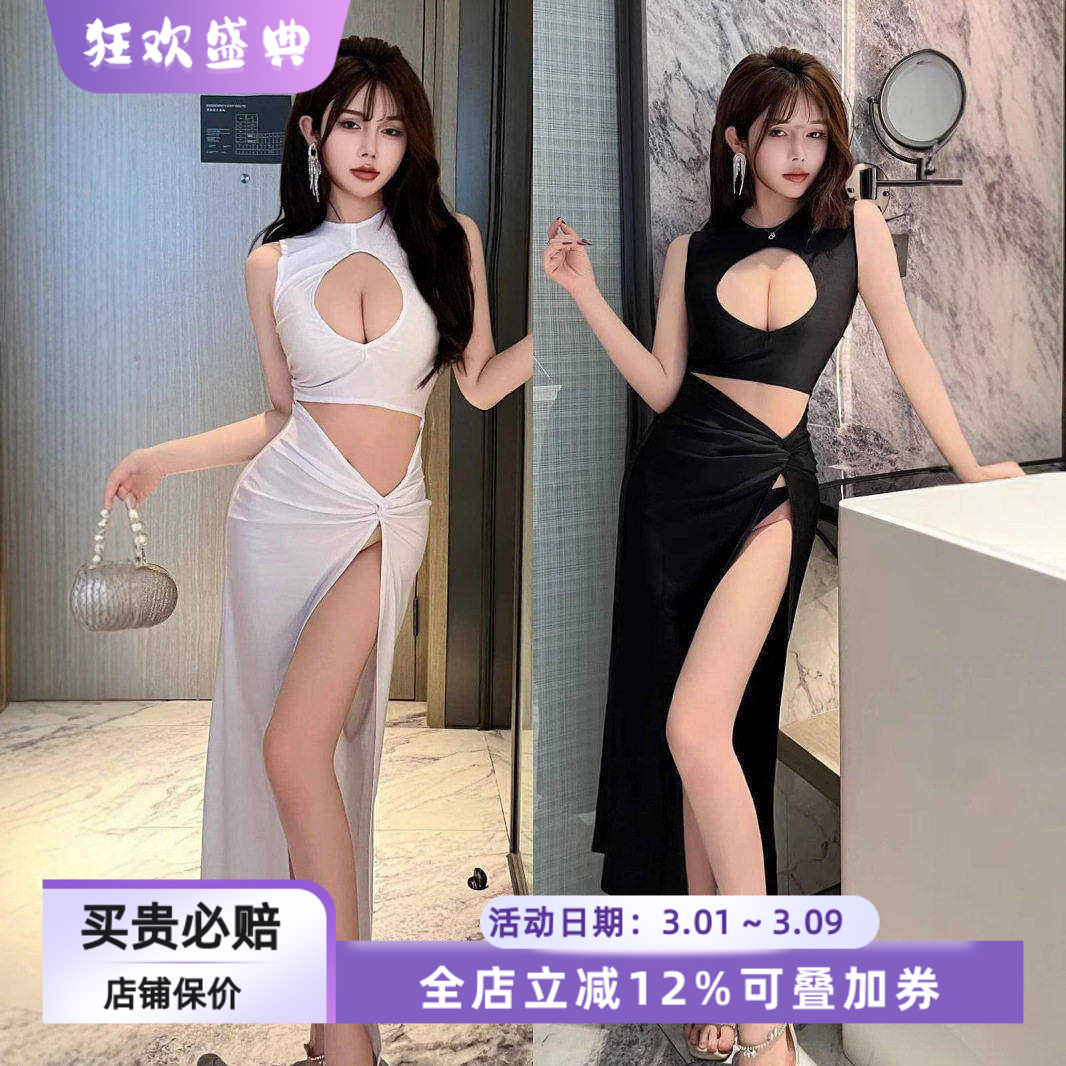 遮肉显胸大名媛高级感夜场性感连衣裙低胸聚拢显白显瘦桑拿晚礼服