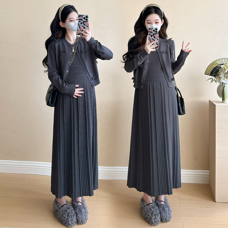 출산 겨울 드레스 2024 새로운 스타일의 작은 향기로운 양복 유행 가을 겨울 고급 착용 겨울 투피스 세트