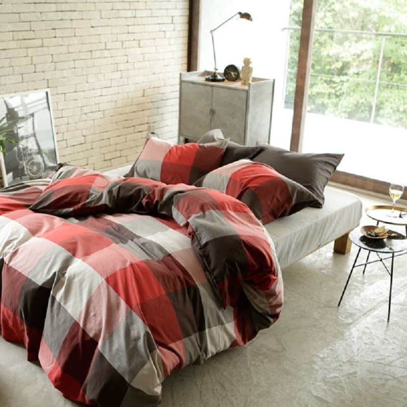 出口日本订单 全棉色织绒布床上用品 枕套 被套 床单 床笠 四件套