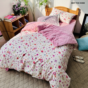 日单 秋冬款100%棉绒布配DTY低弹丝珊瑚绒 枕套被套 断码特价