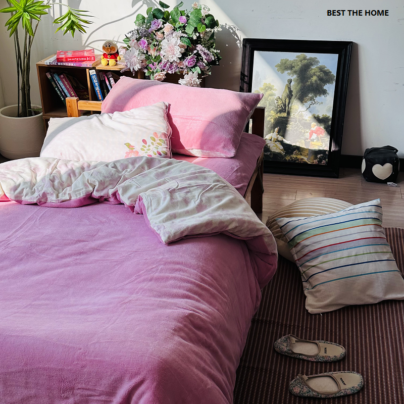 冬季款 日单床上用品 珊瑚绒配全棉绒布  枕套 被套 床单 四件套