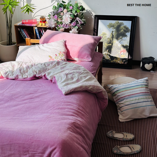 冬季款 日单床上用品 珊瑚绒配全棉绒布  枕套 被套 床单 四件套