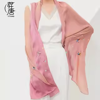 羿唐原创设计丝巾【多变彩虹】桑蚕丝长巾苏州非遗刺绣渐变披肩