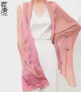 羿唐原创设计丝巾【多变彩虹】桑蚕丝长巾苏州非遗刺绣渐变披肩