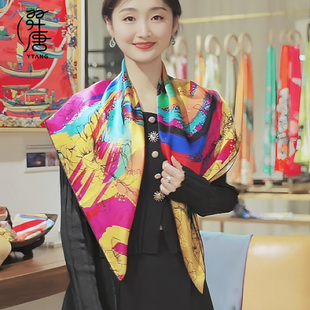 羿唐丝绸原创设计丝巾 100%桑蚕丝油画系列方巾送礼丝巾-彩霓