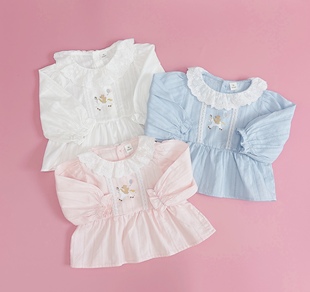 日单26小木马cottoli春夏新款女童宝宝可爱卡通长袖衬衫裙式