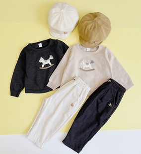 日单小木马cottoli新款刺绣毛衣男童男宝宝春秋针织衫套头衫上衣