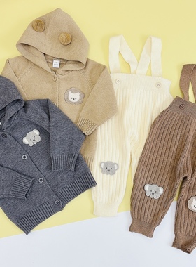 日单cottoli小木马新款男童男宝宝春秋长袖针织衫毛衣开衫背带裤