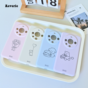Reverie适用华为Mate60Pro手机壳液态硅胶图案新款韩系ins风可爱线条小狗卡通mate60全包保护套+小熊原创防摔