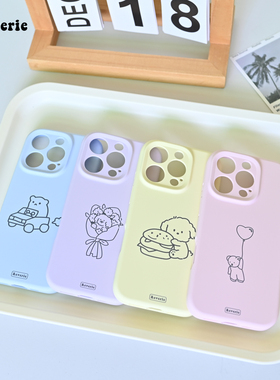 Reverie适用苹果16Promax手机壳液态硅胶图案新款iPhone15韩系ins风可爱卡通14线条小狗13全包保护套小熊原创