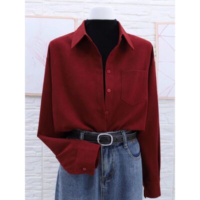 安可拉红磨毛衬衫女叠穿遮肉内搭上衣新款酒红色女士衬衣