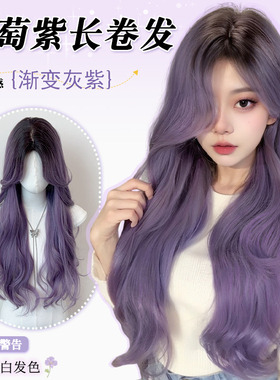 假发女长发灰紫色中分长卷发夏季薄款爆染情侣发色显白全头套