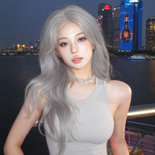 假发女doll感银灰色长卷发大波浪八字刘海御姐自然蓬松jk全头套式