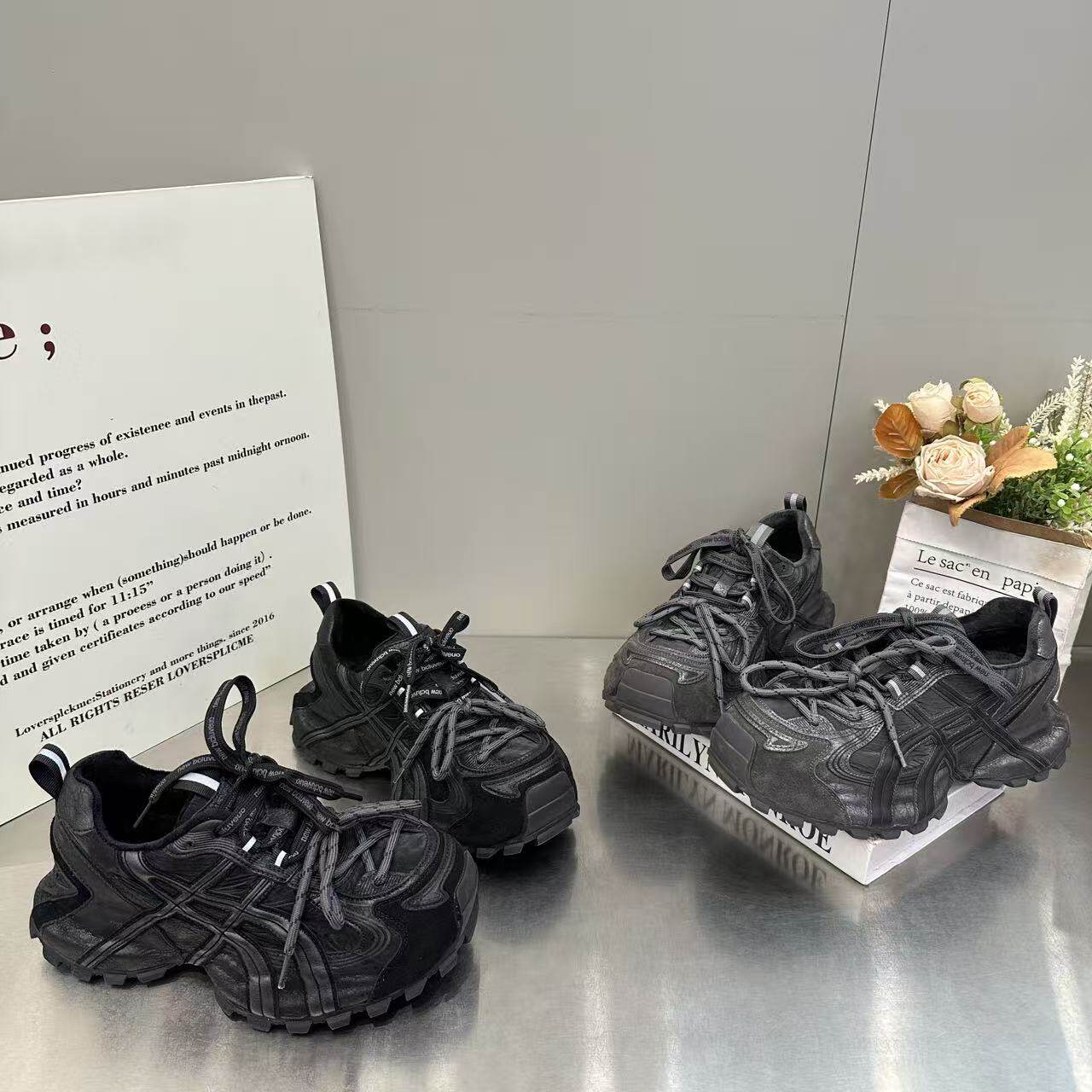 欧洲站复古做旧双系带老爹鞋女2026冬季厚底增高机能风运动跑步鞋