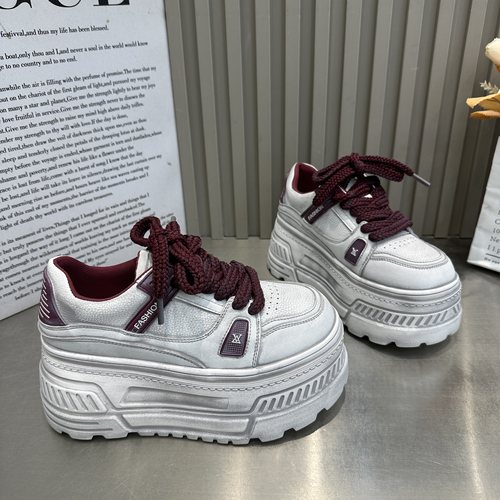 欧洲站2026春季时尚松糕厚底休闲做旧脏脏鞋女小白鞋运动单鞋潮鞋