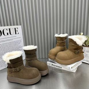 欧货厚底加绒中筒雪地靴女2025年新款 毛毛口保暖东北大棉靴 冬季