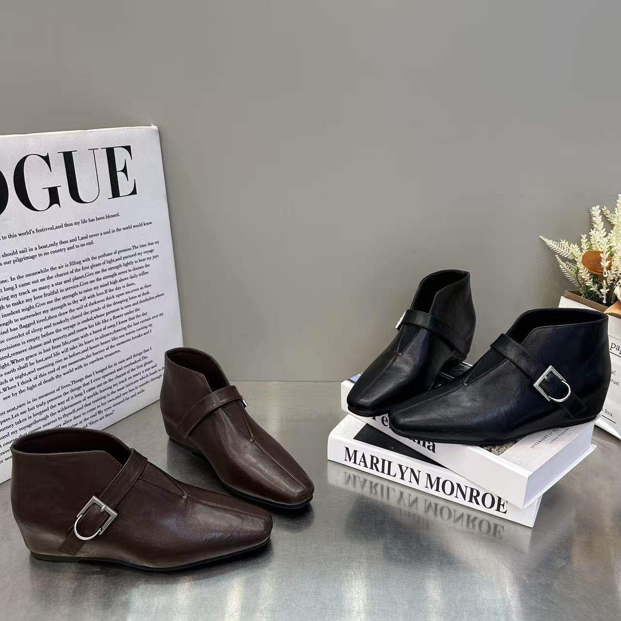 欧货法式复古美拉德尖头短靴女2026春季新款单里内增高爆款休闲靴,女鞋,棉鞋,淘宝优惠券,粉丝福利购,淘宝优惠卷