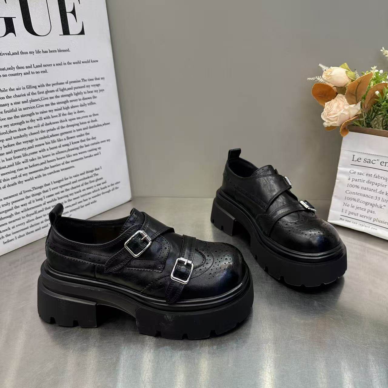 2026新款英伦风厚底增高乐福鞋女欧洲站黑色单里百搭双搭扣休闲鞋,女鞋,棉鞋,淘宝优惠券,粉丝福利购,淘宝优惠卷