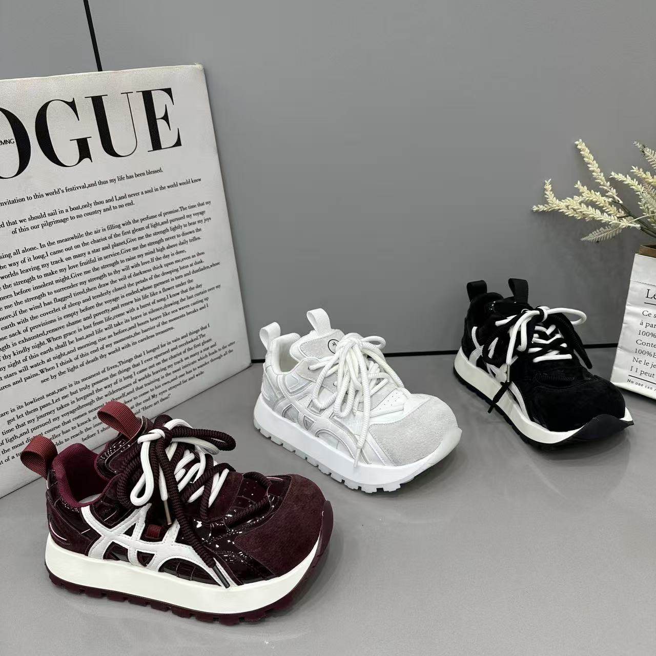 欧洲站2026年早春新款厚底增高老爹鞋女运动休闲擦色双系带德训鞋,女鞋,棉鞋,淘宝优惠券,粉丝福利购,淘宝优惠卷