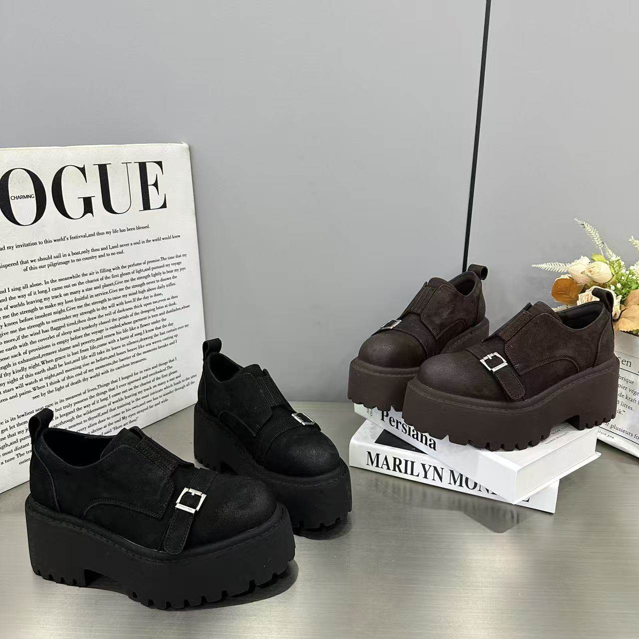 欧洲站厚底增高牛反绒休闲鞋女2026年春季新款雕花复古勃肯乐福鞋,女鞋,棉鞋,淘宝优惠券,粉丝福利购,淘宝优惠卷