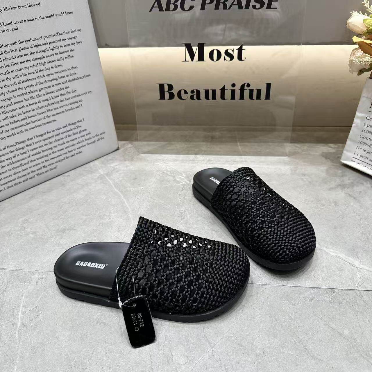 2026夏季新款编织包头半拖鞋女巴宝秀外穿厚底百搭防滑穆勒凉拖鞋