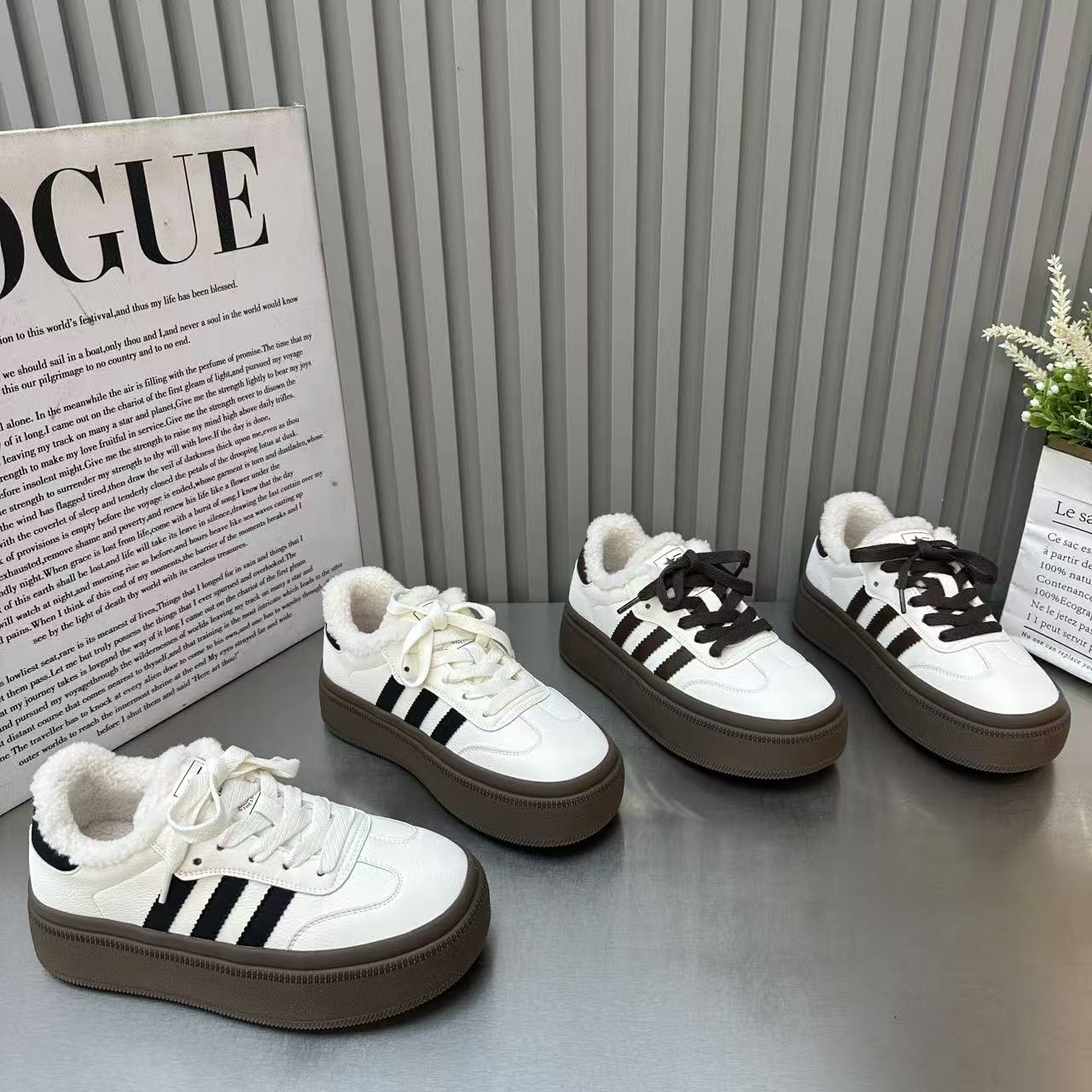 韩版ins厚底增高加绒德训鞋女2025冬季新款拼色百搭保暖休闲板鞋