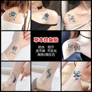 草本纹身贴防水女持久高级感不反光仿真洗不掉果汁刺青纹身贴纸