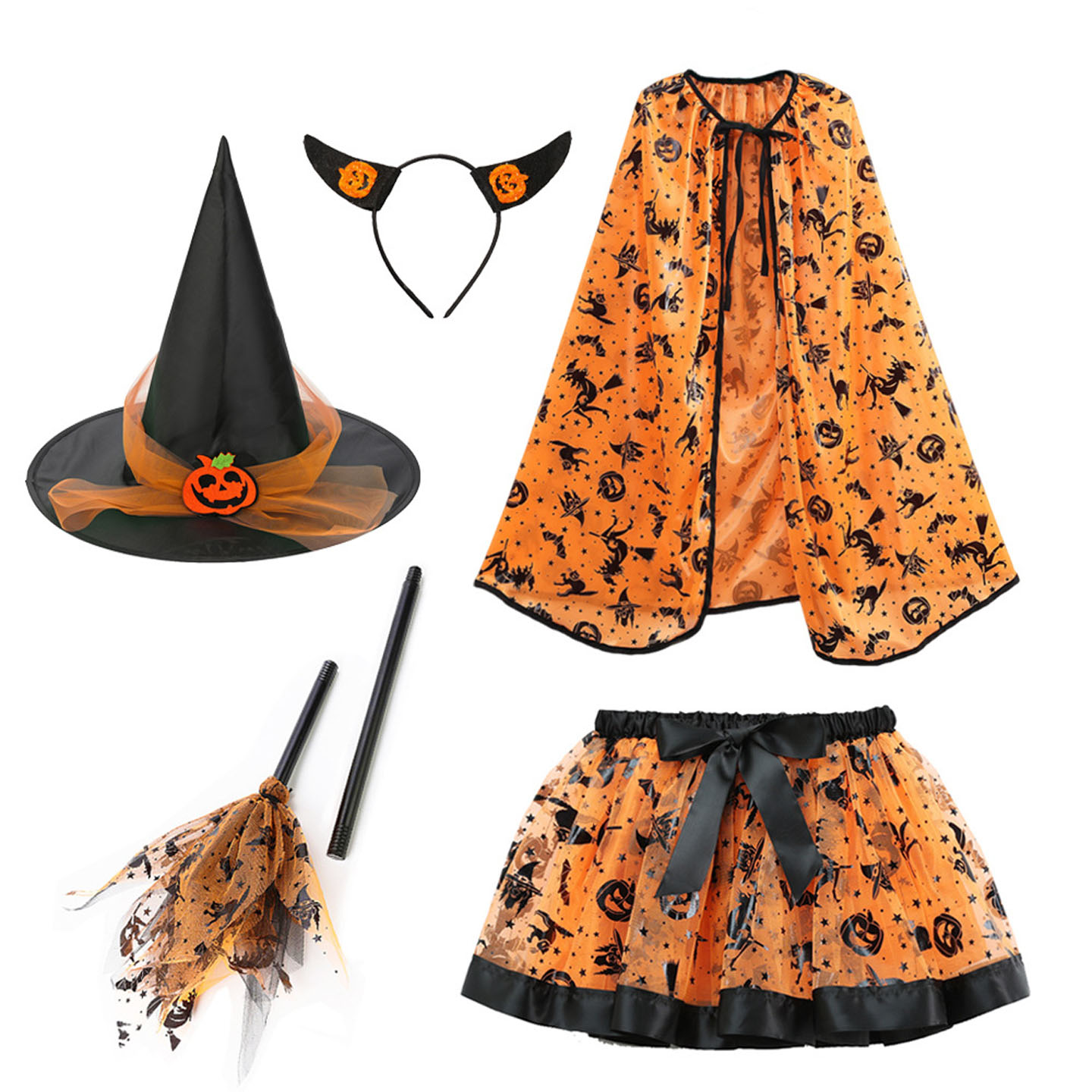 万圣节女童南瓜披风斗篷套装