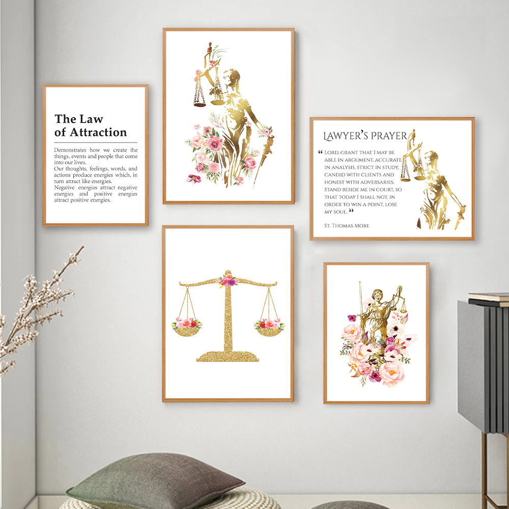 正义女神律师事务所办公桌墙壁画