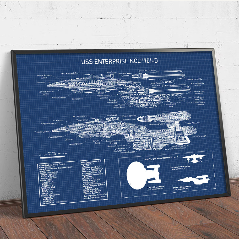 星球大战千年隼设计图纸装饰画男孩房星际迷航星舰蓝图工业风挂画