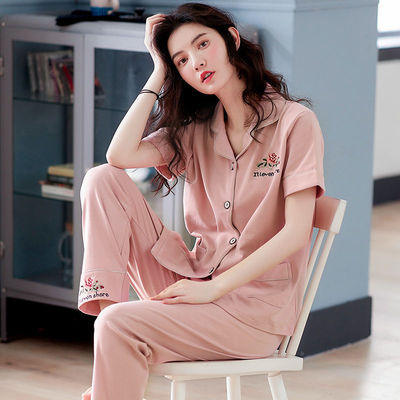 夏季纯棉短袖长裤女士