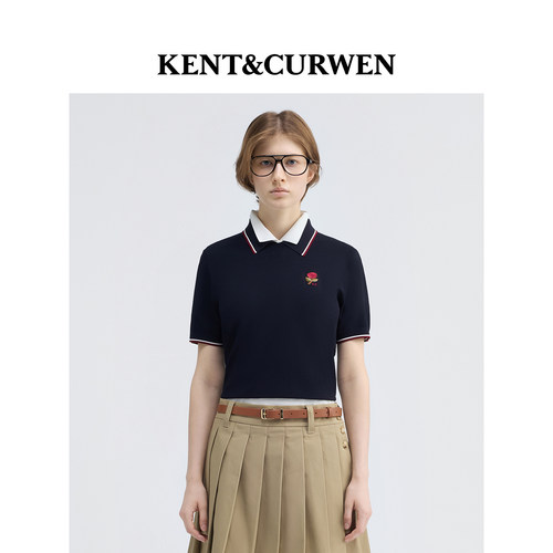 KENT&CURWEN肯迪文春夏系列女装玫瑰刺绣针织POLO衫