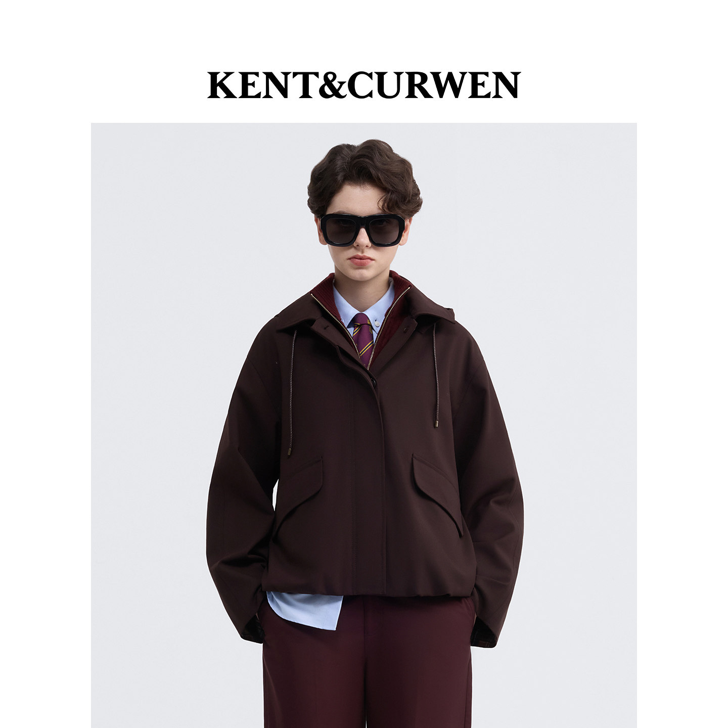 KENT&CURWEN肯迪文三狮系列26秋冬新品绵羊毛混纺连帽女风衣外套
