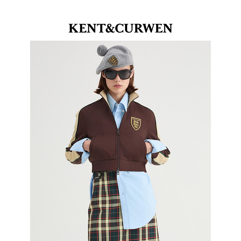 KENT&CURWEN肯迪文三狮系列秋冬徽章立领短款夹克外套女