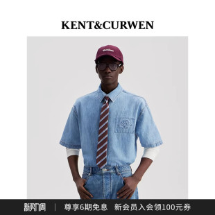 玫瑰压印花短袖 肯迪文春夏男士 KENT&CURWEN 牛仔衬衫 明星同款