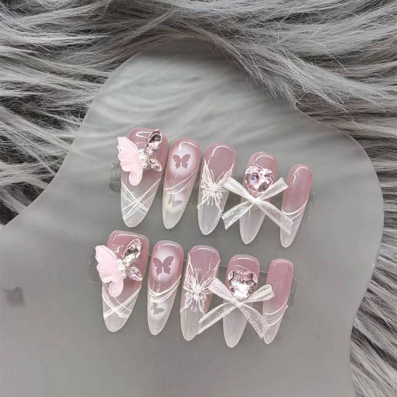 缠绕拉丝仙女蝴蝶甜心显白穿戴甲