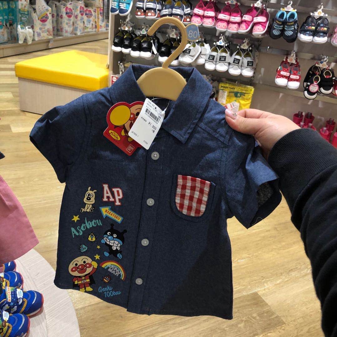 80码现日本原装2024年夏季日系短袖t恤男女宝宝面包超人婴儿上衣