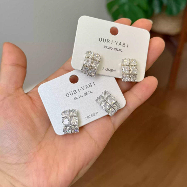 欧比雅比银针耳钉小众设计感高级感轻奢精致几何方形耳环53469