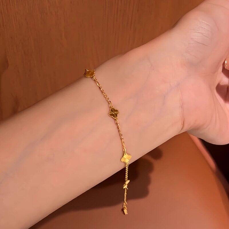 法式复古三叶草流苏叠戴手链